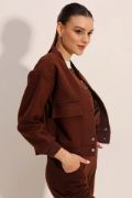 0688 Çift Cepli Bomber Ceket - Kahverengi resmi